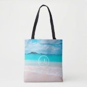 Hawaii turquoise oceaan zandstrand foto monogram tote bag (Voorkant)