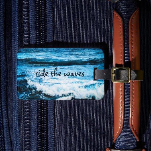 Hawaii Turquoise Ocean Photo Ride The Waves Quote Bagagelabel (Voorkant Insitu 4)
