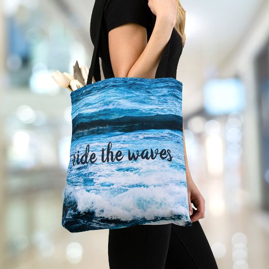 Hawaii Turquoise Ocean Photo Ride The Waves Quote Tote Bag