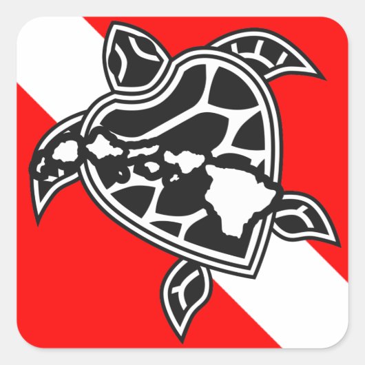 Hawaii Turtle Duikvlag Vierkante Sticker (Voorkant)