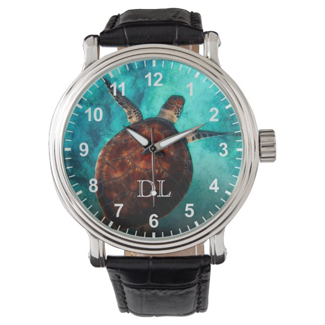 Hawaii Turtle Honu Monogram Horloge (Voorkant)