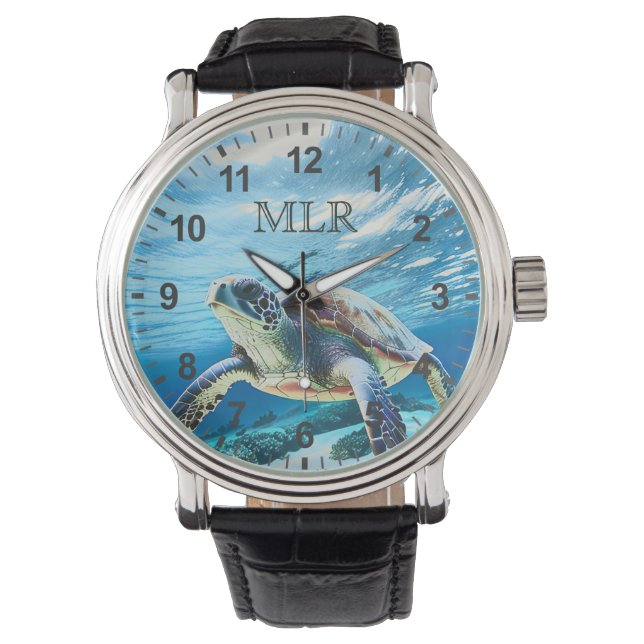 Hawaii Turtle Honu Monogram Horloge (Voorkant)