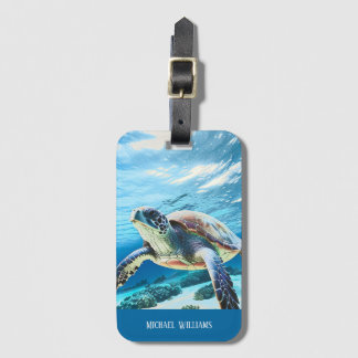 Hawaii Turtle Honu Photo Monogram Bagagelabel