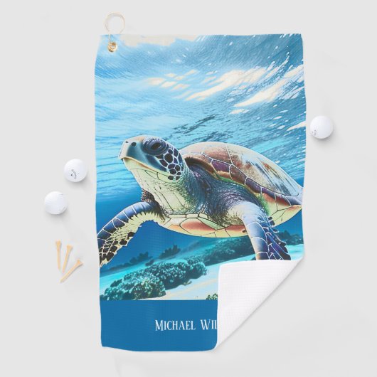 Hawaii Turtle Honu Photo Monogram Golfhanddoek (Insitu)