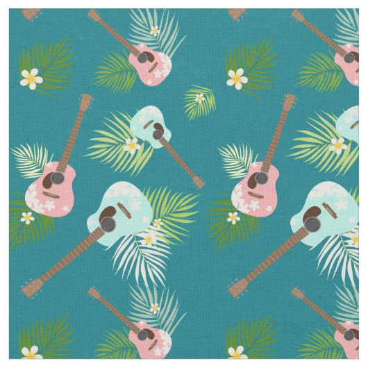 Hawaii Ukulele Floral Stof (Close Up)