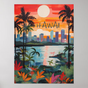 Hawaii USA Reis Stad Schilderen Esthetisch Poster