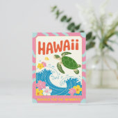 Hawaii USA Retro Sea Turtle Hibiscus Mahalo Briefkaart (Staand voorkant)