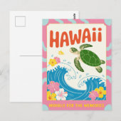 Hawaii USA Retro Sea Turtle Hibiscus Mahalo Briefkaart (Voorkant / Achterkant)