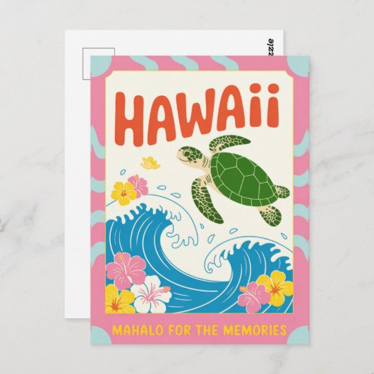 Hawaii USA Retro Sea Turtle Hibiscus Mahalo Briefkaart (Voorkant / Achterkant)