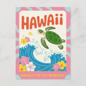 Hawaii USA Retro Sea Turtle Hibiscus Mahalo Briefkaart (Voorkant)