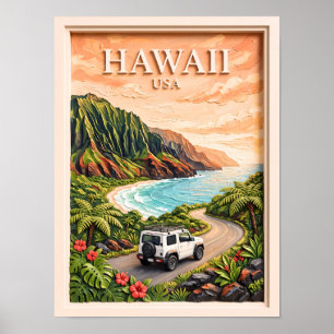 Hawaii USA Wegreis Vintage 3D Getextureerd Landsch Poster