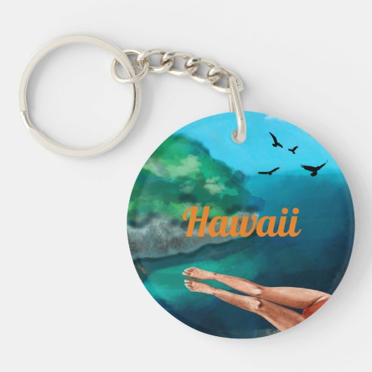 Hawaii vakantie cadeau schilderdame poten blauwe o sleutelhanger (Voorkant)