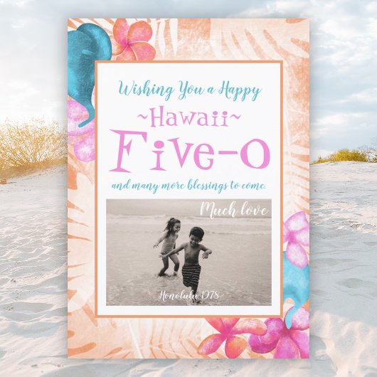 Hawaii Vijf-0 50ste verjaardag, koraal, roze, Aqua Kaart