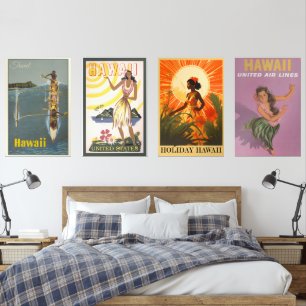 Hawaii vintage posters muurkunst sets