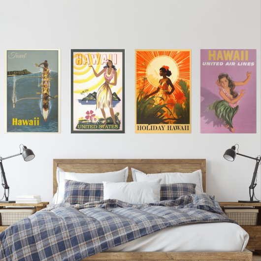 Hawaii vintage posters muurkunst sets (Slaapkamer)