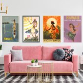 Hawaii vintage posters muurkunst sets (Woonkamer)