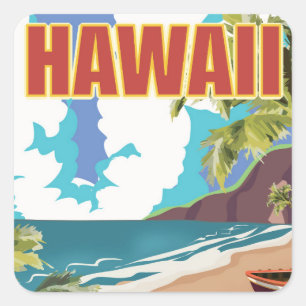 Hawaii vintage reisposter vierkante sticker