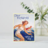Hawaii Vintage Travel Poster Surfer Briefkaart (Staand voorkant)