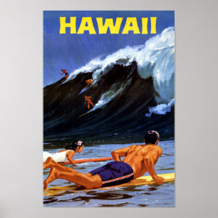 Hawaii Vintage Travel Poster teruggezet