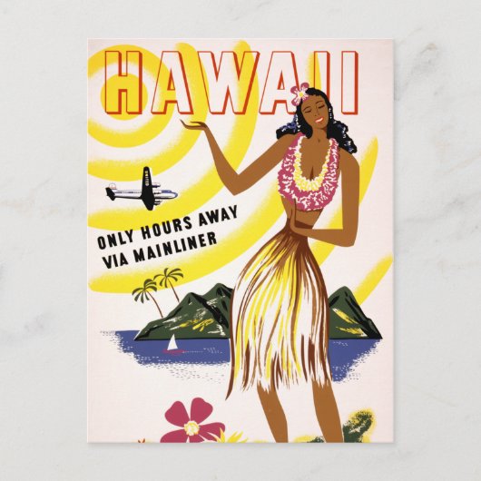 Hawaii Vintage Travel Poster teruggezet Briefkaart (Voorkant)