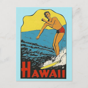 Hawaii Vintage Travel - Surfer Briefkaart