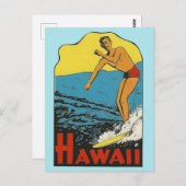 Hawaii Vintage Travel - Surfer Briefkaart (Voorkant / Achterkant)