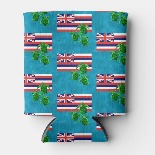 Hawaii Vlag en groene Zeeen Blikjeskoeler (Voorkant)