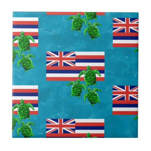 Hawaii Vlag en groene Zeeen Tegeltje (Voorkant)