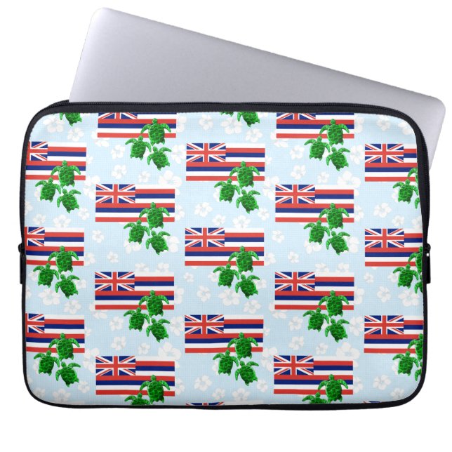 Hawaii Vlag en groene Zeeen Vlampjes Laptop Sleeve (Voorkant)