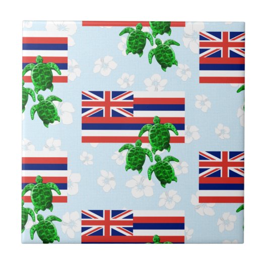 Hawaii Vlag en groene Zeeen Vlampjes Tegeltje (Voorkant)