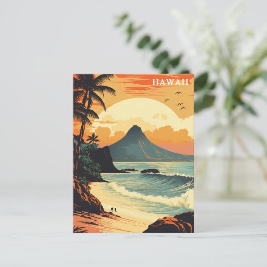 Hawaii Volcano Beach Vintage Reizen Briefkaart (Staand voorkant)