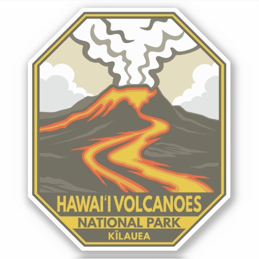 Hawaii Volcanoes Nationaal Park Kilauea Retro Sticker (Voorkant)