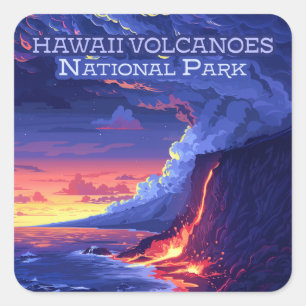 Hawaii Volcanoes National Park Big Island Retro Vierkante Sticker