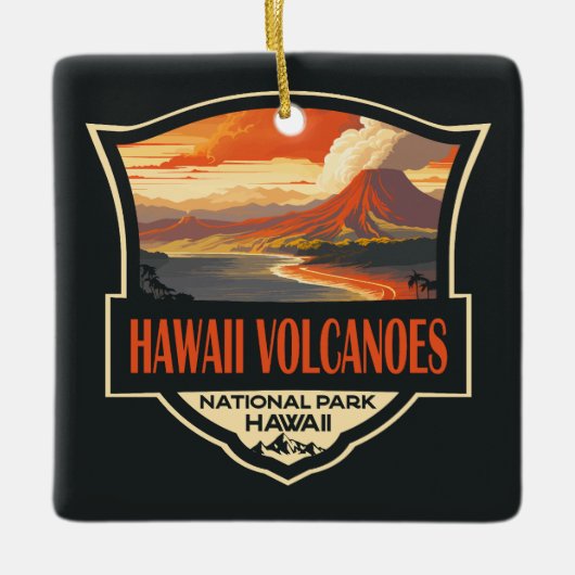 Hawaii Volcanoes National Park Illustratie Reizen Keramisch Ornament (Voorkant)