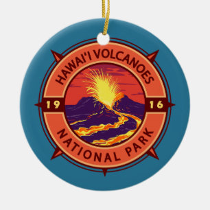 Hawaii Volcanoes National Park Retro Compass Keramisch Ornament