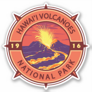 Hawaii Volcanoes National Park Retro Compass Sticker