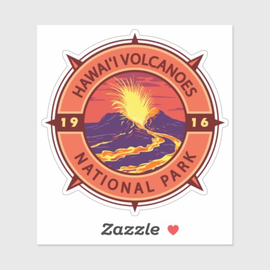 Hawaii Volcanoes National Park Retro Compass Sticker (Vel)