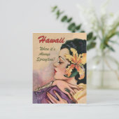 Hawaii, vrouw met een grote tropische bloem in haa briefkaart (Staand voorkant)