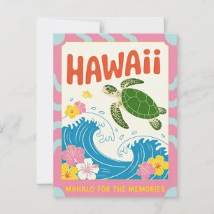 Hawaii VS Retro Zeeschildpad Hibiscus Mahalo Briefkaart