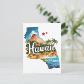 Hawaii VS Staat Vorm Oude Waterverf Briefkaart (Staand voorkant)