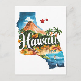 Hawaii VS Staat Vorm Oude Waterverf Briefkaart