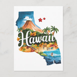 Hawaii VS Staat Vorm Oude Waterverf Briefkaart