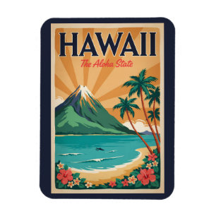 Hawaii Vulkan Illustratie Reis Kunst Vintage Magneet