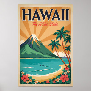 Hawaii Vulkan Illustratie Reis Kunst Vintage Poster