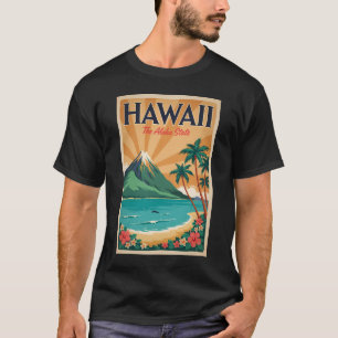 Hawaii Vulkan Illustratie Reis Kunst Vintage T-shirt