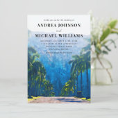 Hawaii Waterverf Strand Palm Bestemming Bruiloft Kaart (Staand voorkant)