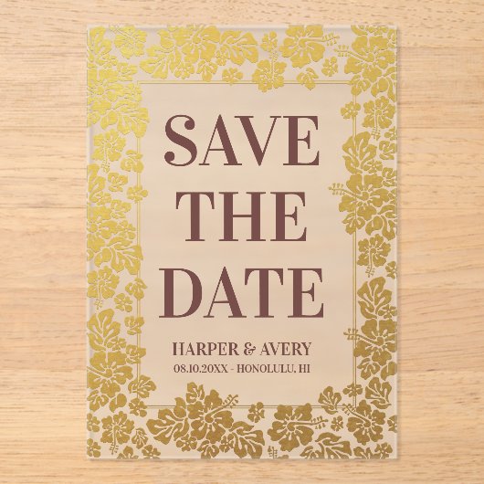 Hawaii Wedding Bewaar de datum Acryl Uitnodigingen (Voorkant)