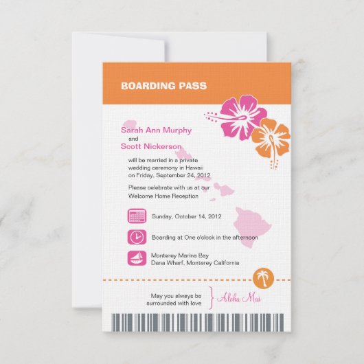 Hawaii Wedding Boarding Pass Kaart (Voorkant)