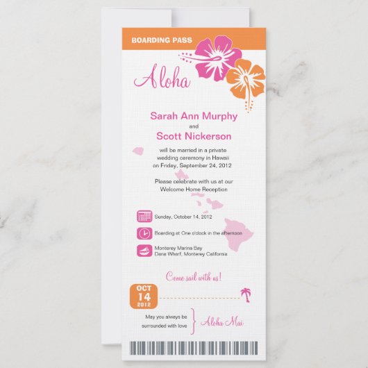 Hawaii Wedding Boarding Pass Kaart (Voorkant)