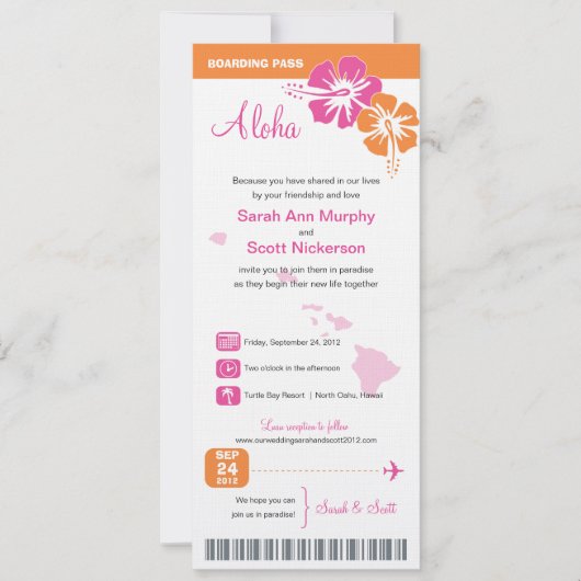 Hawaii Wedding Boarding Pass Kaart (Voorkant)